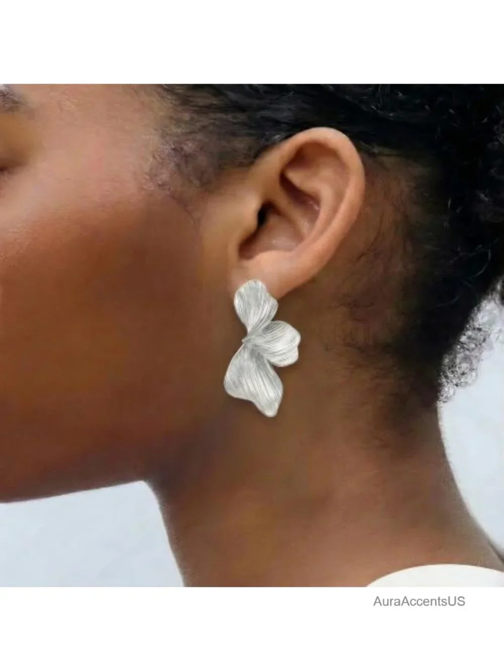 Gold Plated 3D Petal Flower Statement Drop Earrings Hypoallergenic Stud
